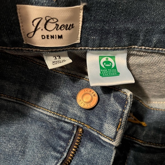 J Crew 10” Toothpick Straight Leg Denim Blue Jeans With Raw Hem Size 33 - Picture 2 of 10